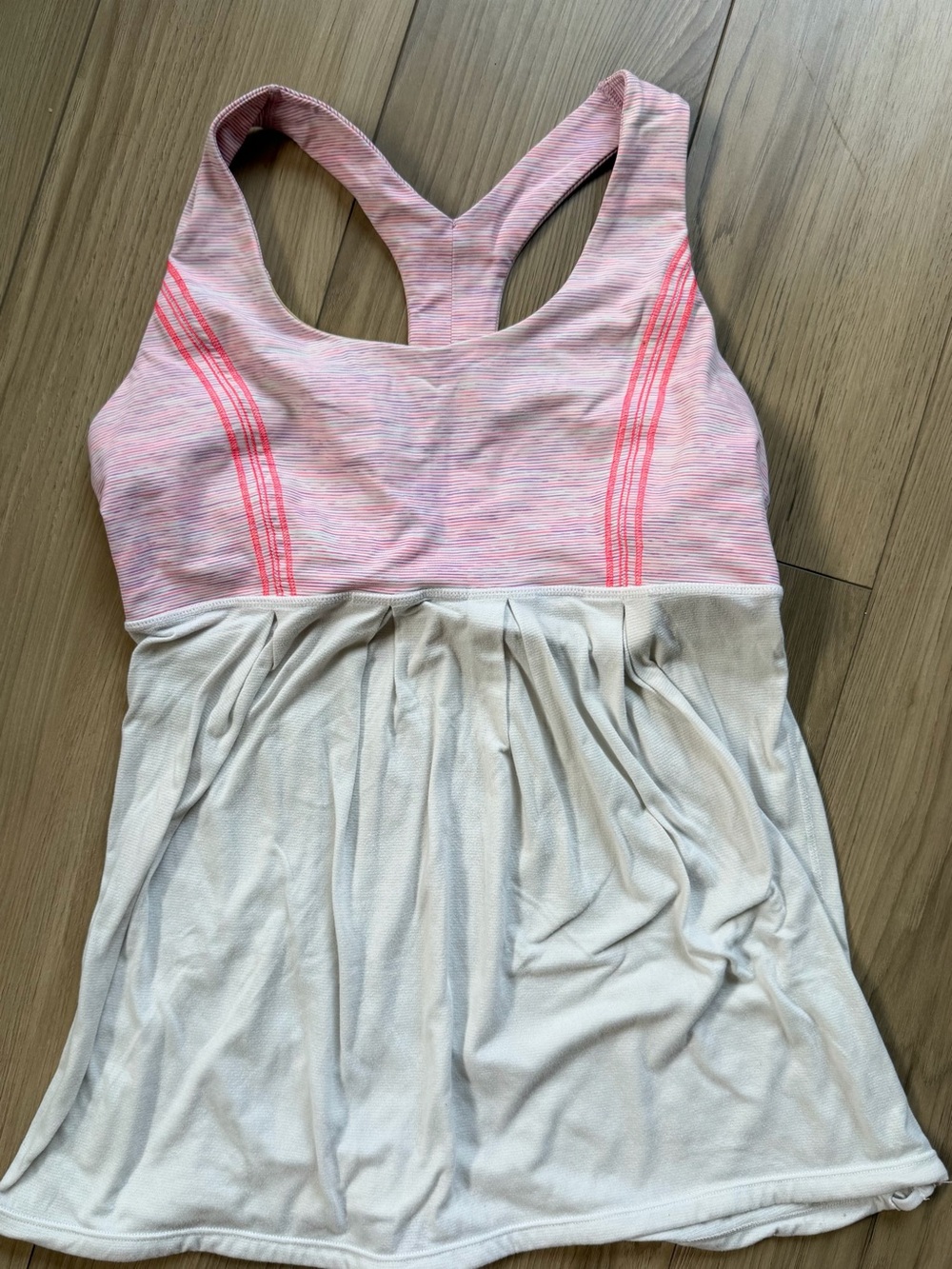 Lululemon Power Dance Pink Heathered Racerback Tank White Skirted Hem Sz 10?